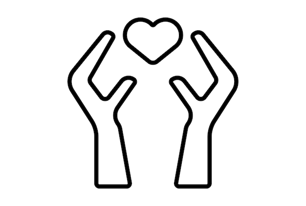 Mano con l'icona della linea del cuore san valentino segno piatto simbolo minimalista arte