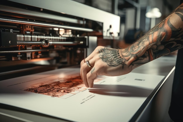 mano con stampa su carta fotografica ai generata