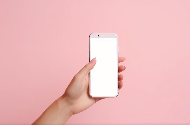 Mano con telefono mockup vuoto su sfondo vivido Illustrazione AI GenerativexA