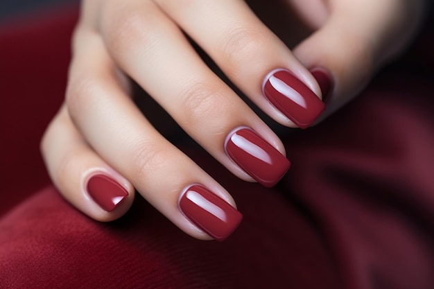 Mano di donna glamour con un classico smalto rosso sulle unghie Manicure rosso con smalto gel