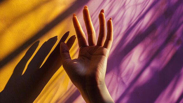 Mano in luce minima concetto di solitudine sfondo estetico con colori vivaci