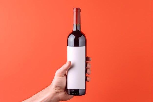 Mano maschile che tiene una bottiglia di vino in stile mock up Illustrazione generata dall'intelligenza artificiale