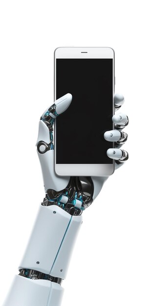 Mano robotica che tiene uno smartphone