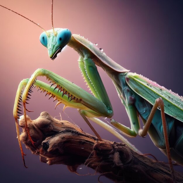 mantis in preghiera su uno sfondo di macro insetti