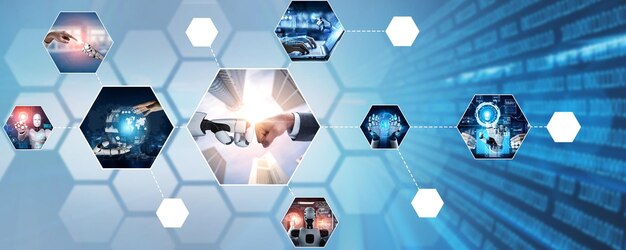 Manusia berinteraksi dengan robot NLP asisten virtual kecerdasan buatan AI