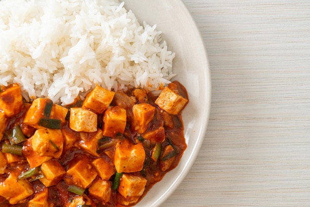 Mapo Tofu - Il piatto tradizionale del Sichuan di tofu di seta e carne macinata, ricco di sapore di mala dall'olio di peperoncino e grani di pepe del Sichuan - Stile alimentare asiatico