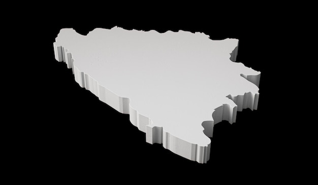 Mappa 3D della Bosnia Geografia Cartografia e topologia Illustrazione 3D della superficie blu del mare