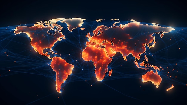 mappa arafed del mondo con linee luminose e punti generative ai