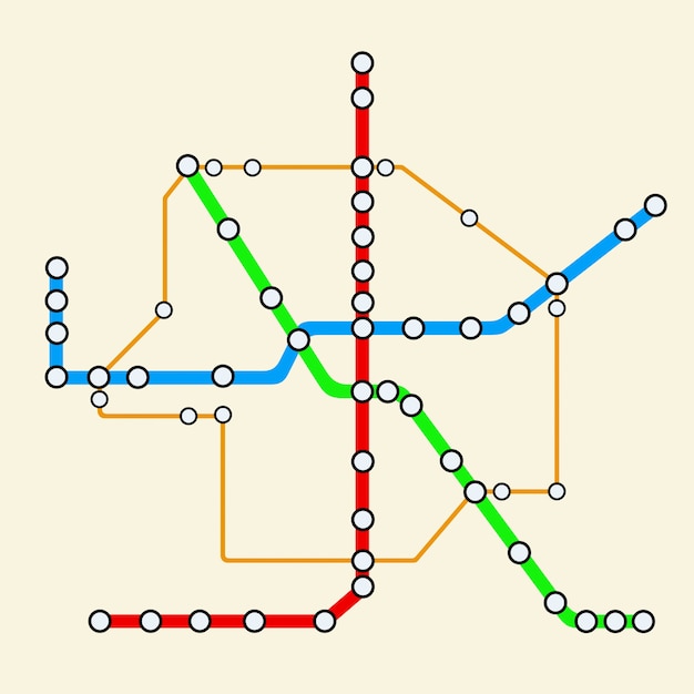 Mappa astratta della metropolitana o della metropolitana di trasporto su sfondo giallo. Rendering 3D