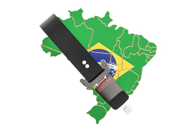 Mappa brasiliana con cintura di sicurezza Concetto di sicurezza e protezione o assicurazione rendering 3D