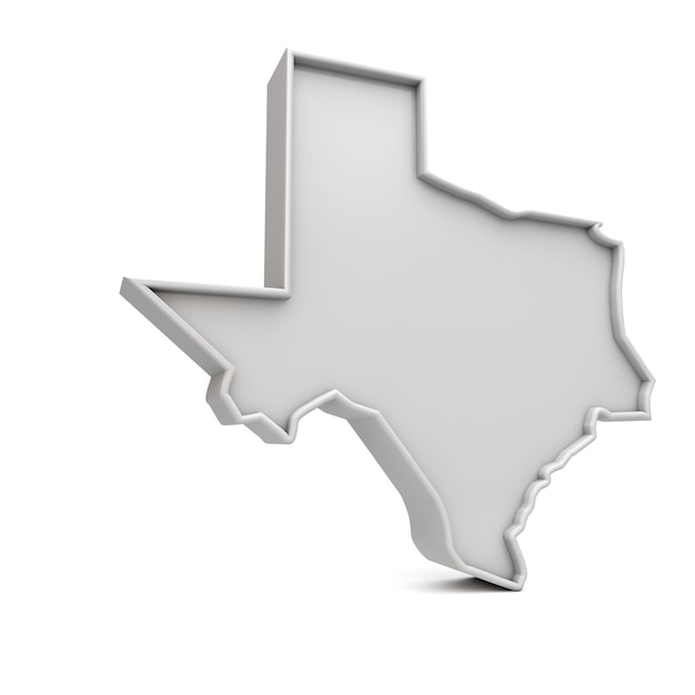 Mappa d semplice dello stato americano del texas con rendering bianco grigio d