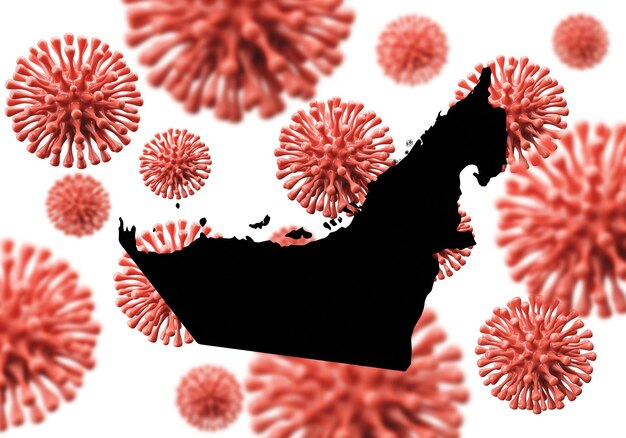 Mappa degli Emirati Arabi Uniti su un background di microbi virus scientifici d rendering