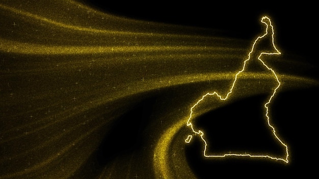 Mappa del Camerun, mappa con glitter dorati su sfondo scuro