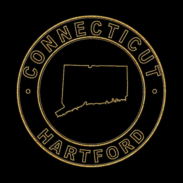 Mappa del Connecticut timbro dorato sfondo nero