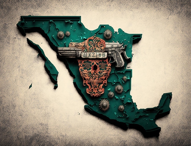 Mappa del Messico con teschio sopra. festival della cultura del giorno dei morti.