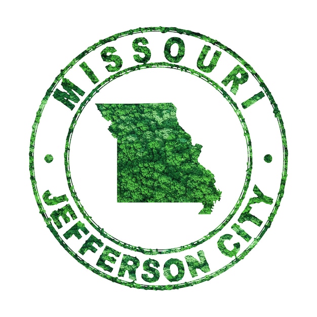 Mappa del Missouri Postal Stamp Concetto di emissione di CO2 per lo sviluppo sostenibile