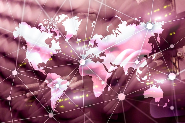 Mappa del mondo a doppia esposizione Concetto di business globale e mercato finanziario