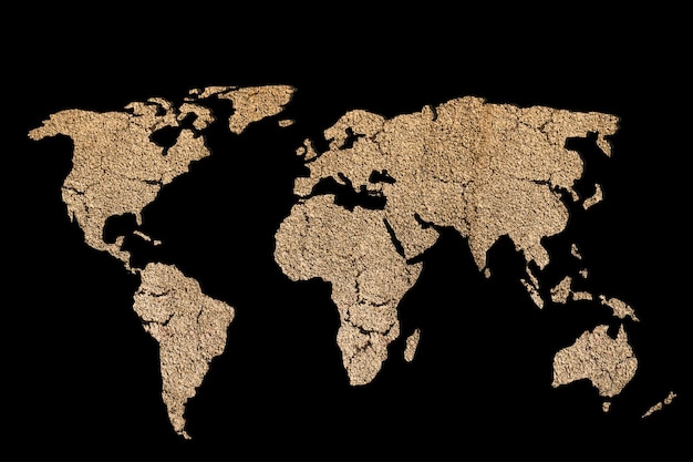 Mappa del mondo approssimativamente delineata con lo sfondo del suolo fessurato