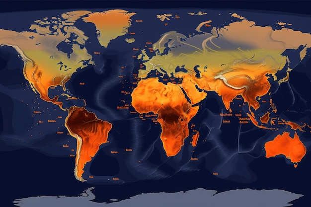 Mappa del mondo con applicazione per le previsioni del tempo Generative AI