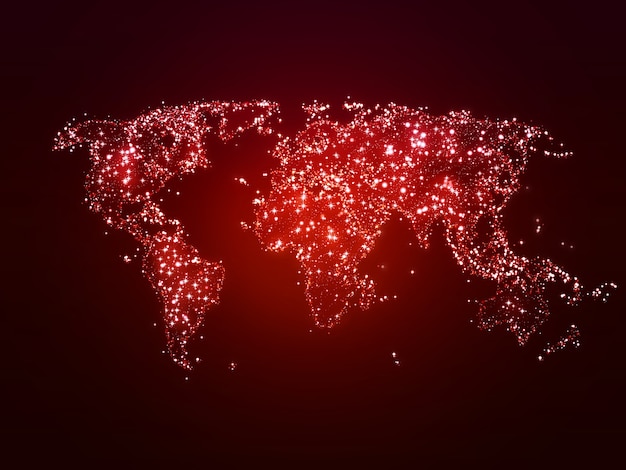 Mappa del mondo con punti luce come simbolo del Natale globale