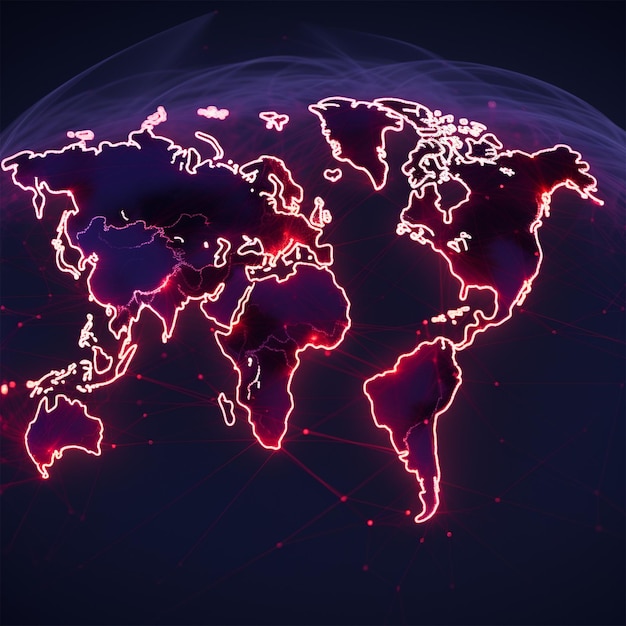 Mappa del mondo con una luce viola