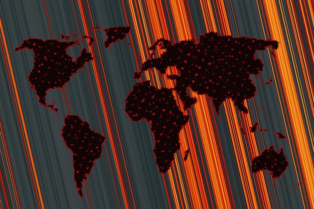 Mappa del mondo delineata in modo approssimativo Poster della mappa della terra del mondo Mappa del pianeta con illustrazione del motivo astratto della superficie della trama Viaggia in tutto il mondo sullo sfondo della silhouette della mappa