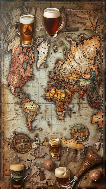 Mappa del mondo della birra con birrerie importanti