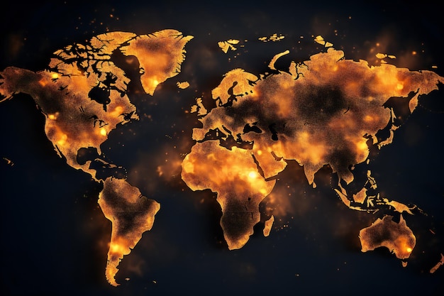 Mappa del mondo della Terra che indica i luoghi in fiamme