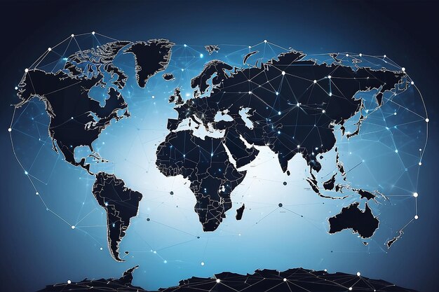 Mappa del mondo di connessione alla rete globale concetto di composizione di punti e linee di illustrazione vettoriale aziendale globale