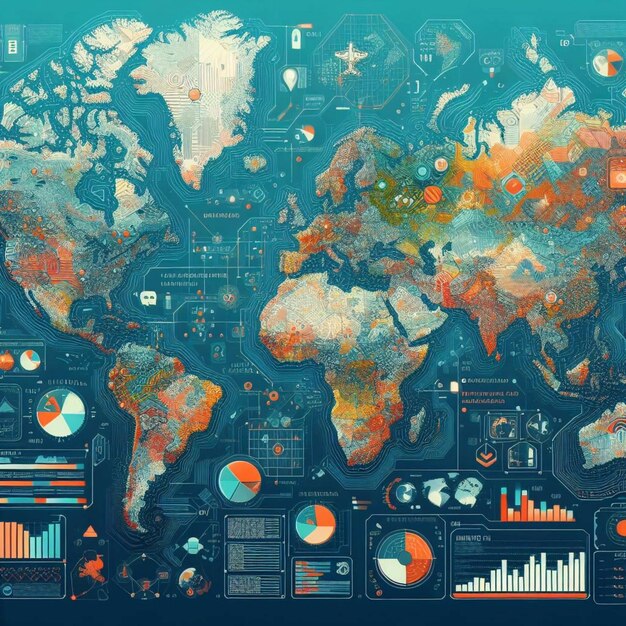 Mappa del mondo digitale colorata