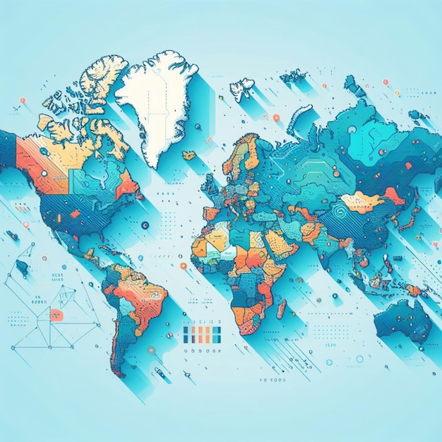 Mappa del mondo digitale colorata
