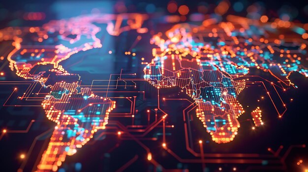 Mappa del mondo digitale Innovazione nella tecnologia IT digitale Particella astratta Progettazione della carta da parati di sfondo