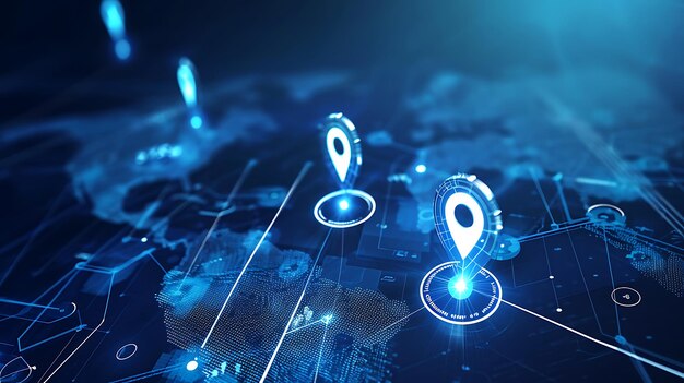 Mappa del mondo globale l'icona pin di geolocalizzazione con rete Infografica di comunicazione sui viaggi in tutto il mondo