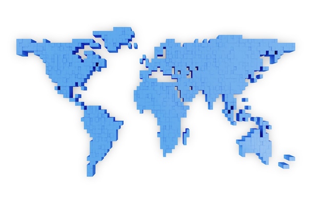 Mappa del mondo in stile Pixel isolato su bianco