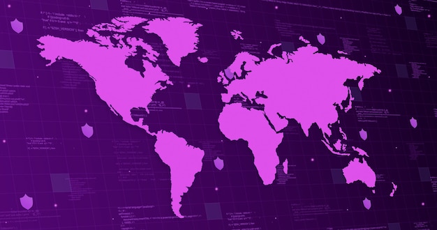 Mappa del mondo su sfondo tecnologico