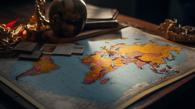 Mappa del mondo sul tavolo Una visione chiara e dettagliata della geografia terrestre Giornata mondiale del libro
