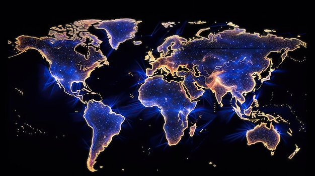 Mappa del mondo sullo sfondo notturno AI generativa