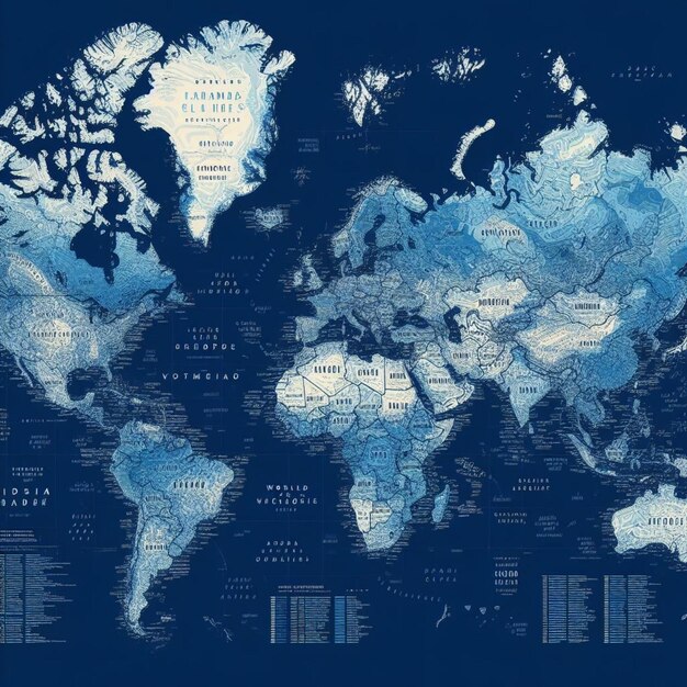 Mappa del mondo vettoriale a tonalità blu