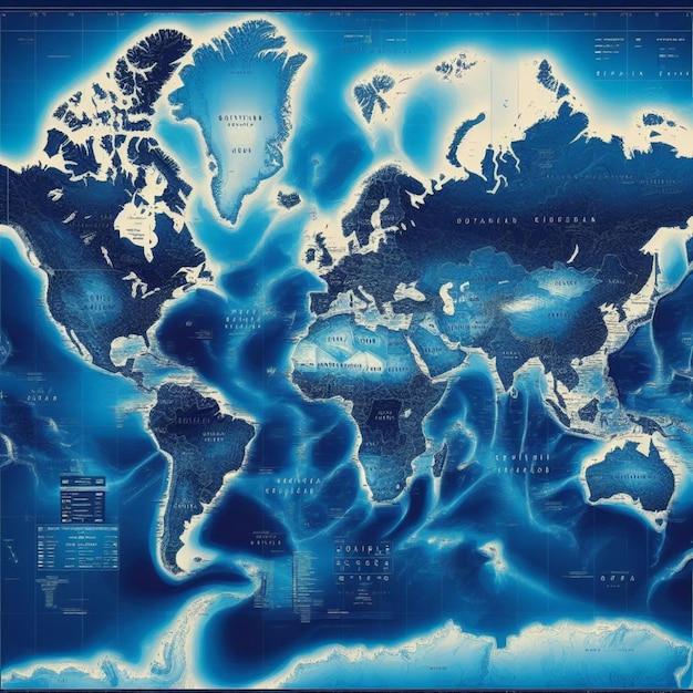 Mappa del mondo vettoriale a tonalità blu