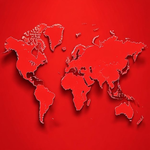 mappa del mondo vettoriale in prospettiva sfondo rosso
