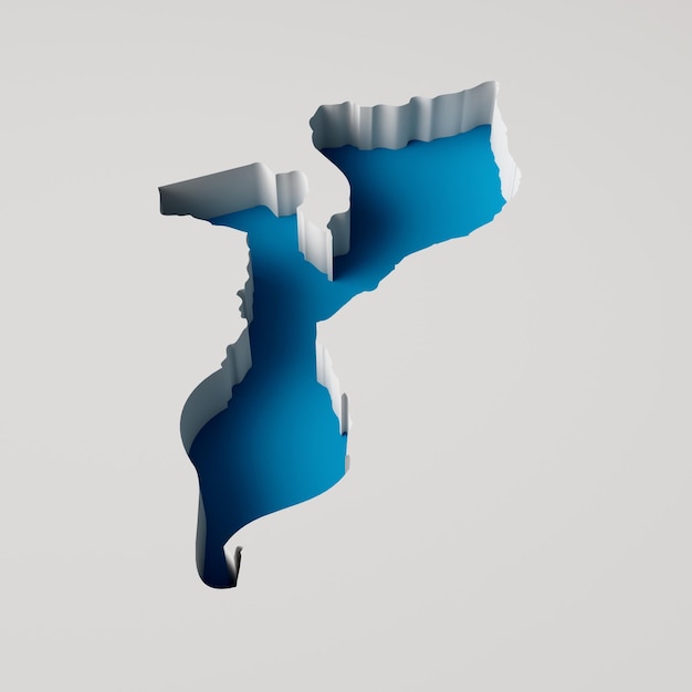 Mappa del Mozambico mappa dell'estrusione interna 3d profondità del mare in blu con illustrazione 3d dell'ombra interna