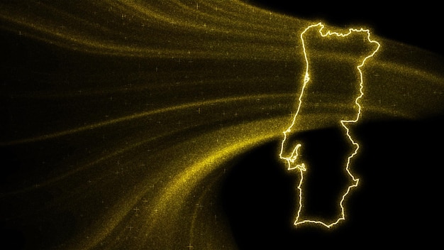 Mappa del Portogallo, mappa glitter oro su sfondo scuro