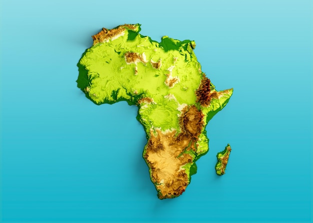 Mappa dell'Africa in ombra Rilievo colore Altezza Mappa su sfondo blu mare Illustrazione 3d