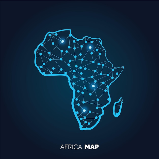 Mappa dell'Africa realizzata con linee collegate e punti luminosi