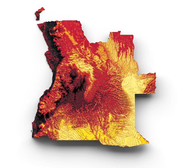 Mappa dell'Angola con la bandiera Colori rosso e giallo Mappa in rilievo ombreggiato illustrazione 3d