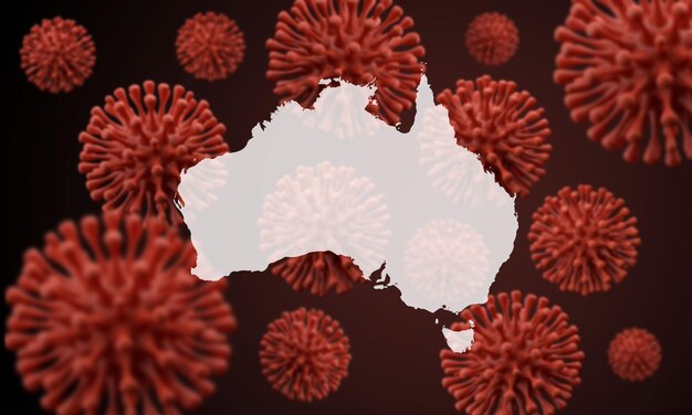 Mappa dell'Australia su un background di microbi virus scientifici d rendering