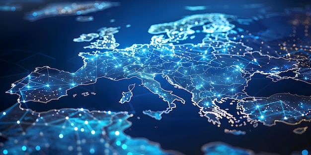 Mappa dell'Europa Una rappresentazione digitale della velocità della rete globale e del concetto di trasferimento di dati Velocità della rete globale Trasferimento di dati Mappa Europa Tecnologia di rappresentazione digitale
