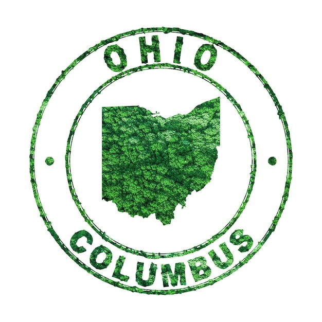 Mappa dell'Ohio Postal Stamp Concetto di emissione di CO2 per lo sviluppo sostenibile