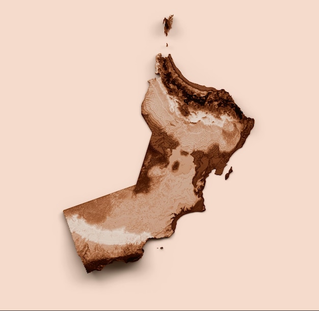 Mappa dell'Oman in grafica marrone vecchio stile in stile retrò Illustrazione 3d dettagliata in stile vintage