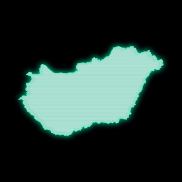 Mappa dell'Ungheria, vecchio schermo verde del terminale del computer, su sfondo scuro